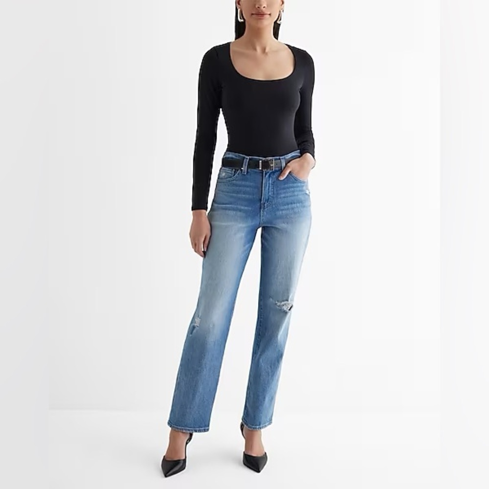Express Body Contour Stretch Cotton Scoop Neck Long Sleeve Bodysuit